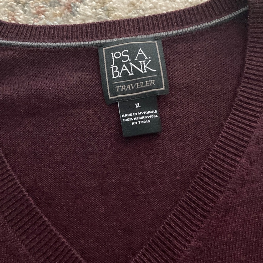 Jos. A. Bank Men's V-Neck Sweater - Deep Burgundy - Picture 2 of 4